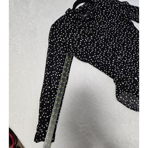 Theory SzP Black 100% Silk w cream dot pattern. Lightweight. Sheer. Career. Work - Picture 7 of 13